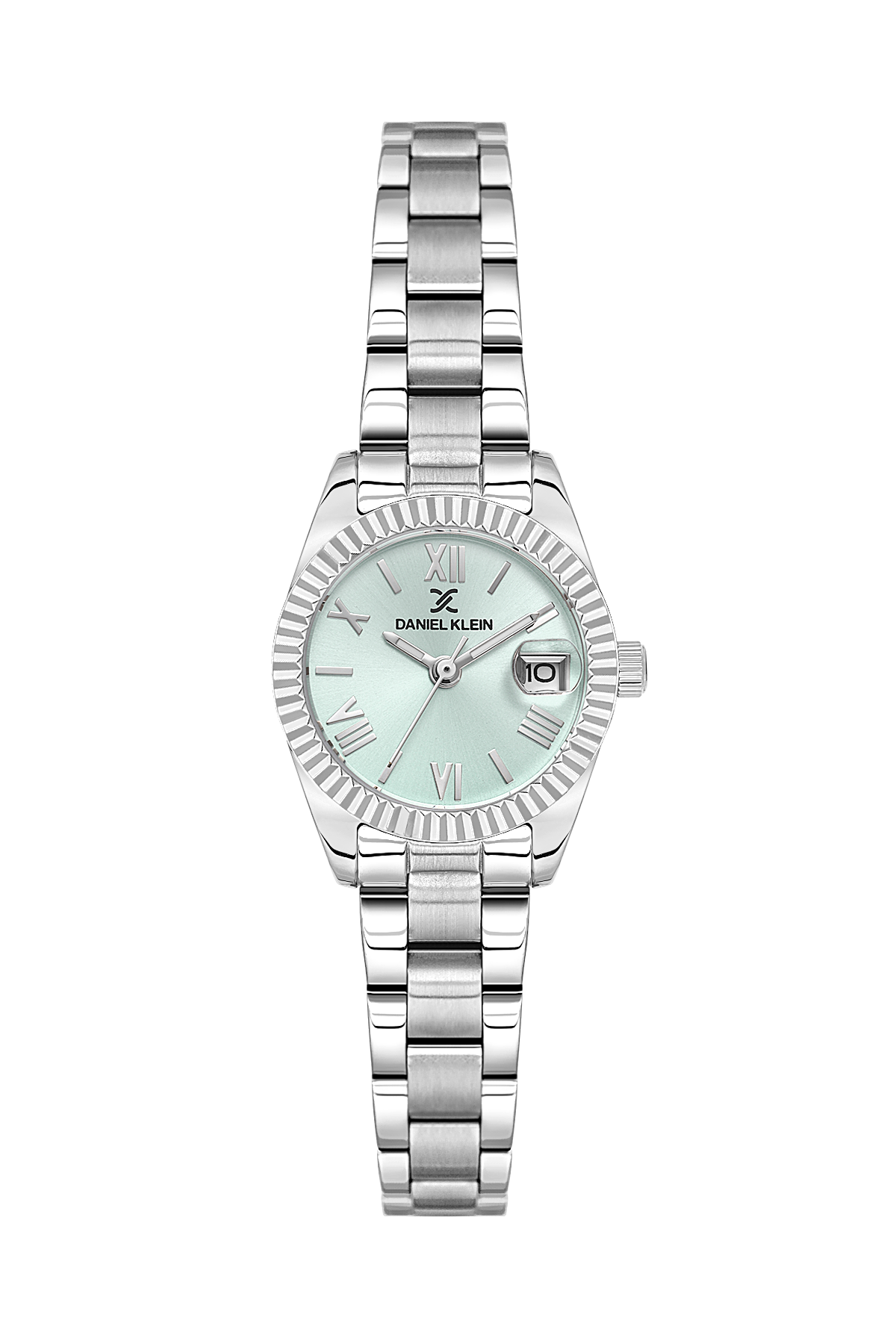 Daniel Klein Light Green IP Silver Date Wrist Watch for Women DK.1.14276-4