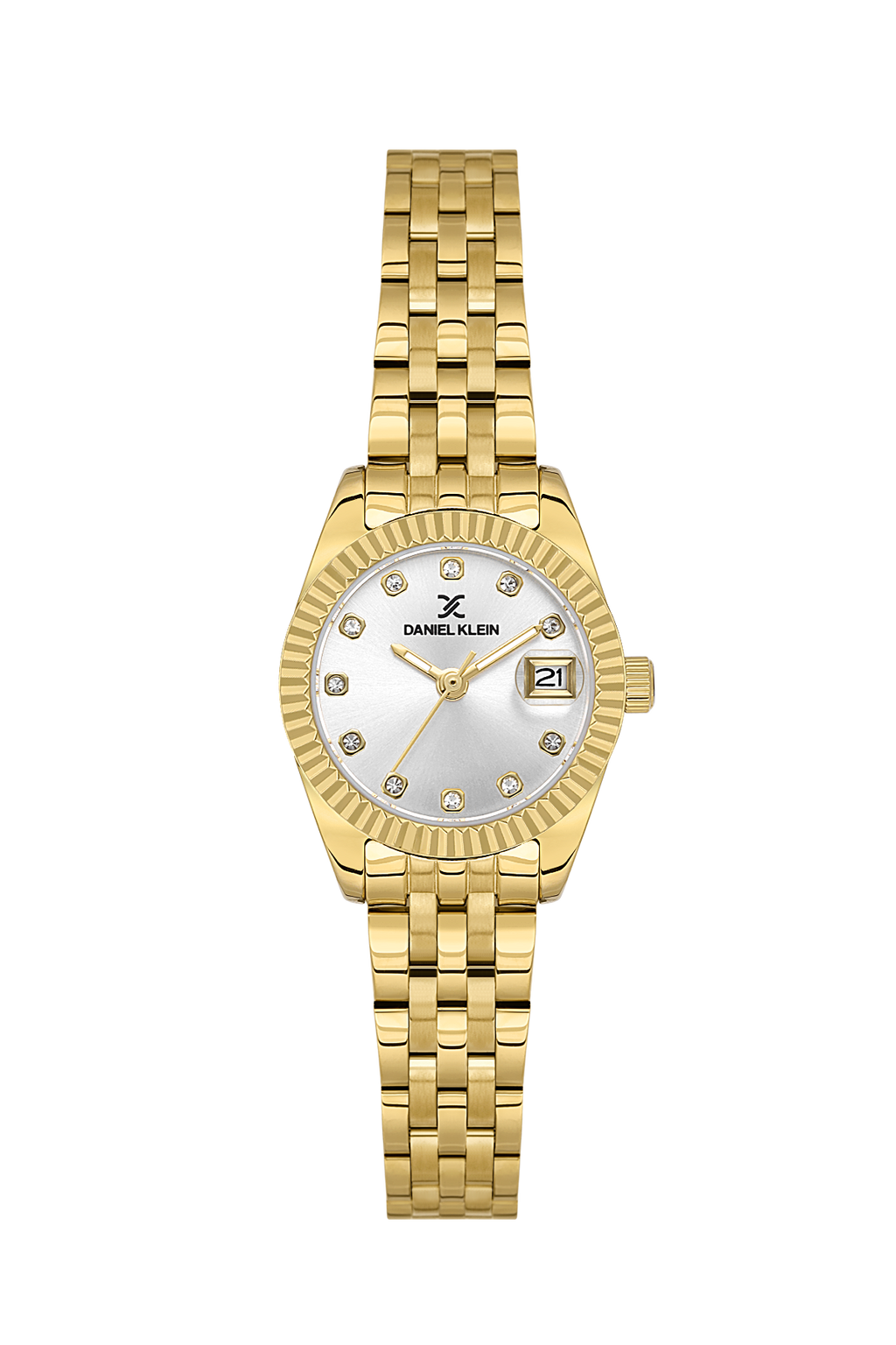 Daniel Klein Silver IP Gold Date Wrist Watch for Women DK.1.14276-5