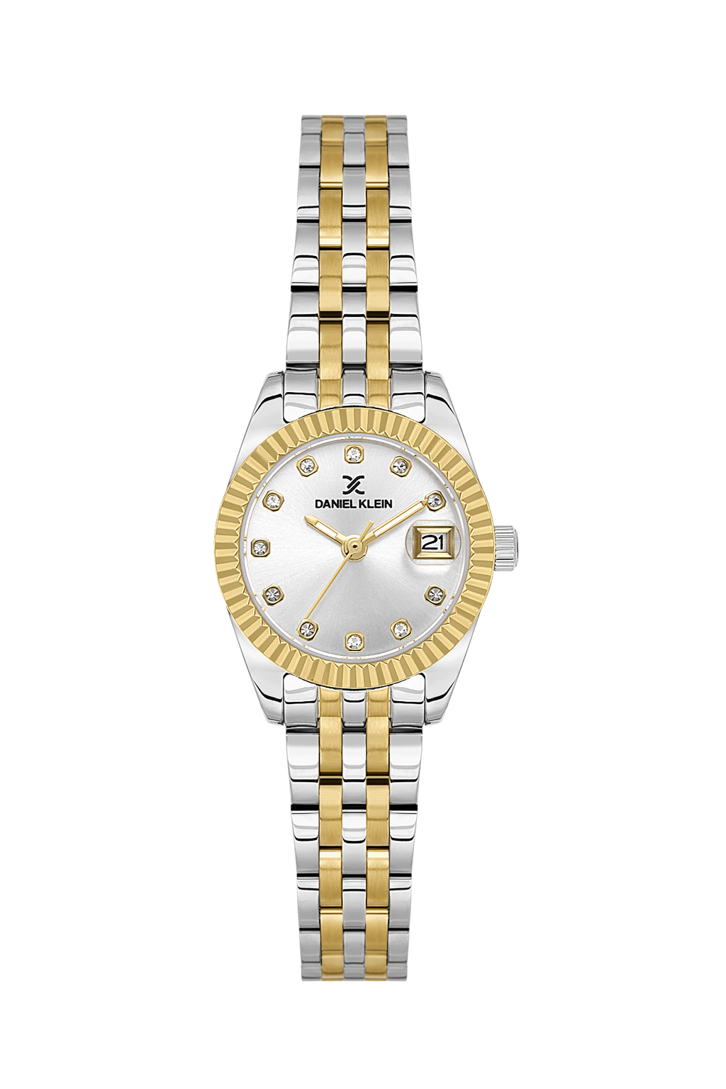 Daniel Klein Silver IP Silver/Gold Date Wrist Watch for Women DK.1.14276-6