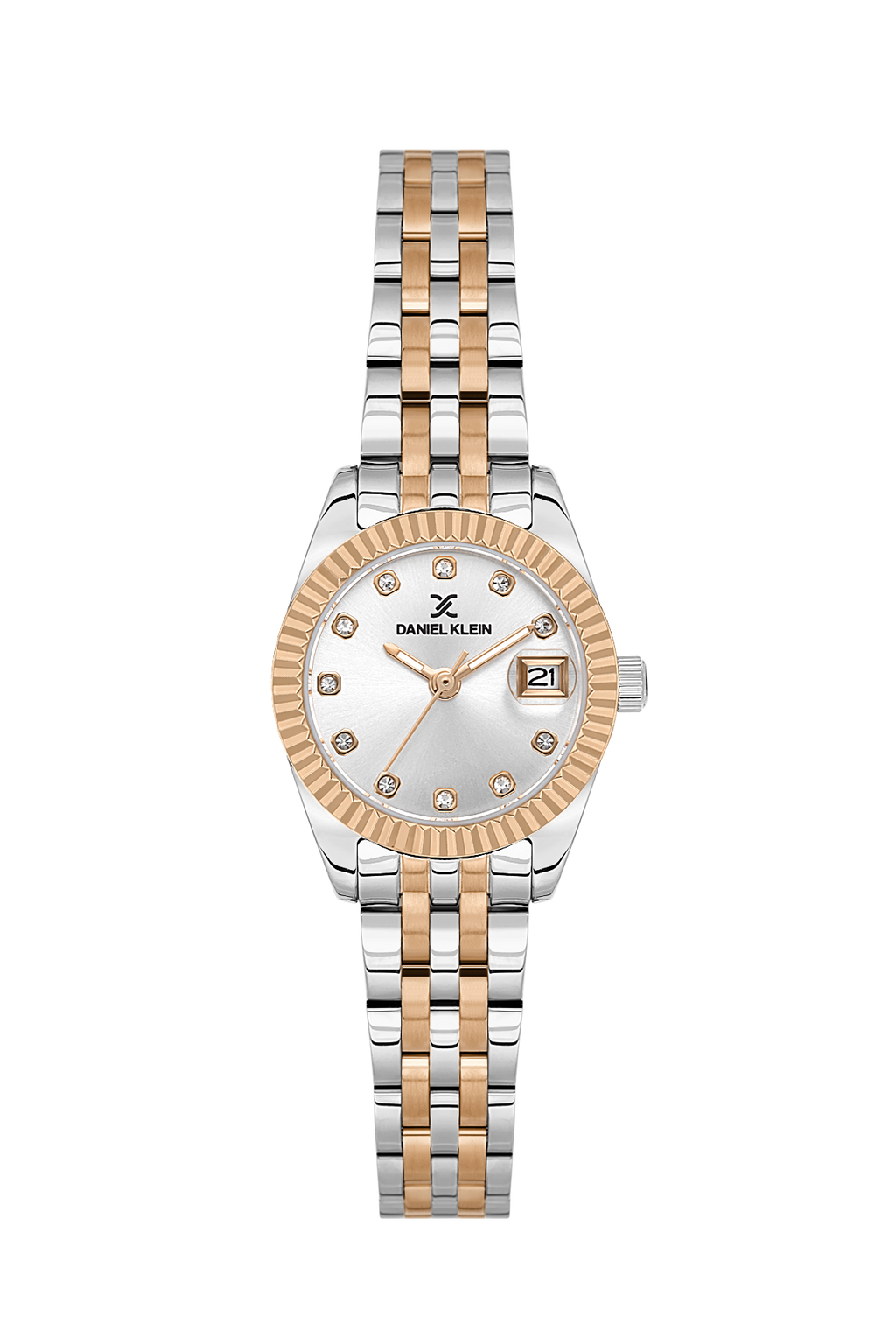 Daniel Klein Silver Pink Rosegold Date Wrist Watch for Women DK.1.14276-8