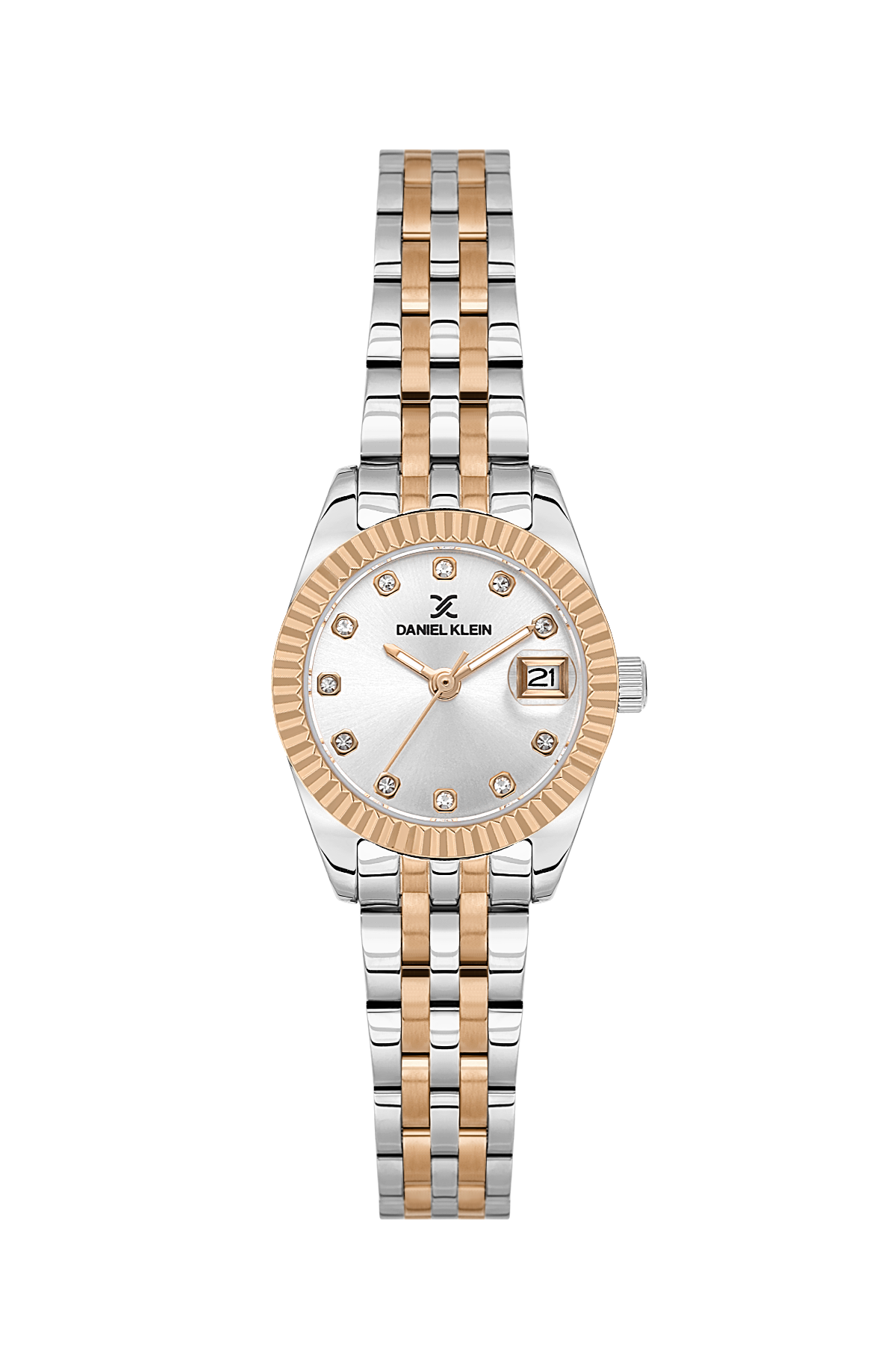 Daniel Klein Silver Pink Rosegold Date Wrist Watch for Women DK.1.14276-8