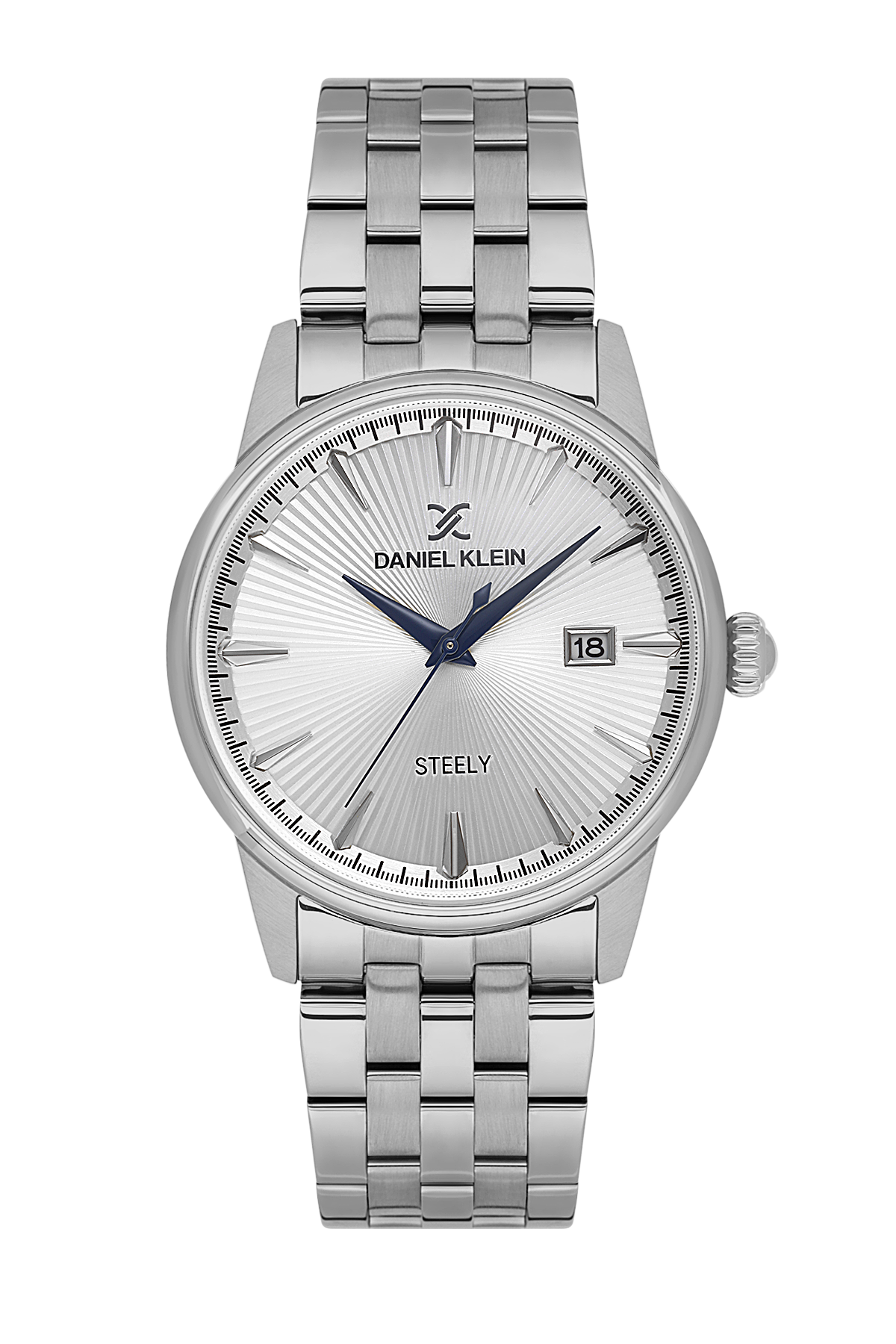 Daniel Klein Silver IP Silver Date Wrist Watch for Men DK.1.14286-1