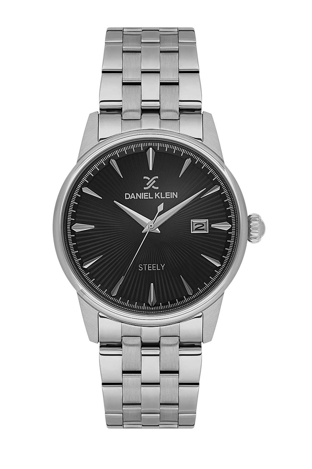 Daniel Klein Black IP Silver Date Wrist Watch for Men DK.1.14286-2