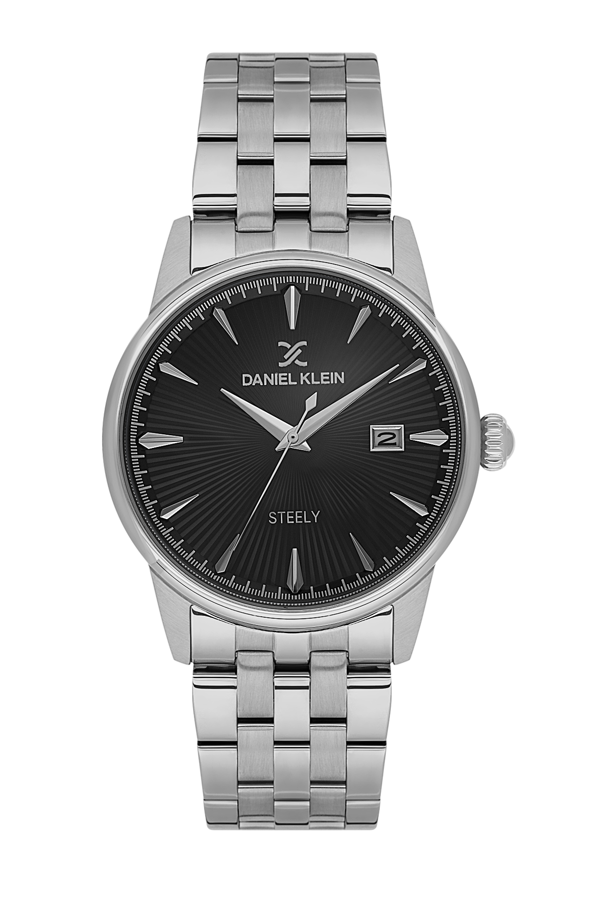 Daniel Klein Black IP Silver Date Wrist Watch for Men DK.1.14286-2