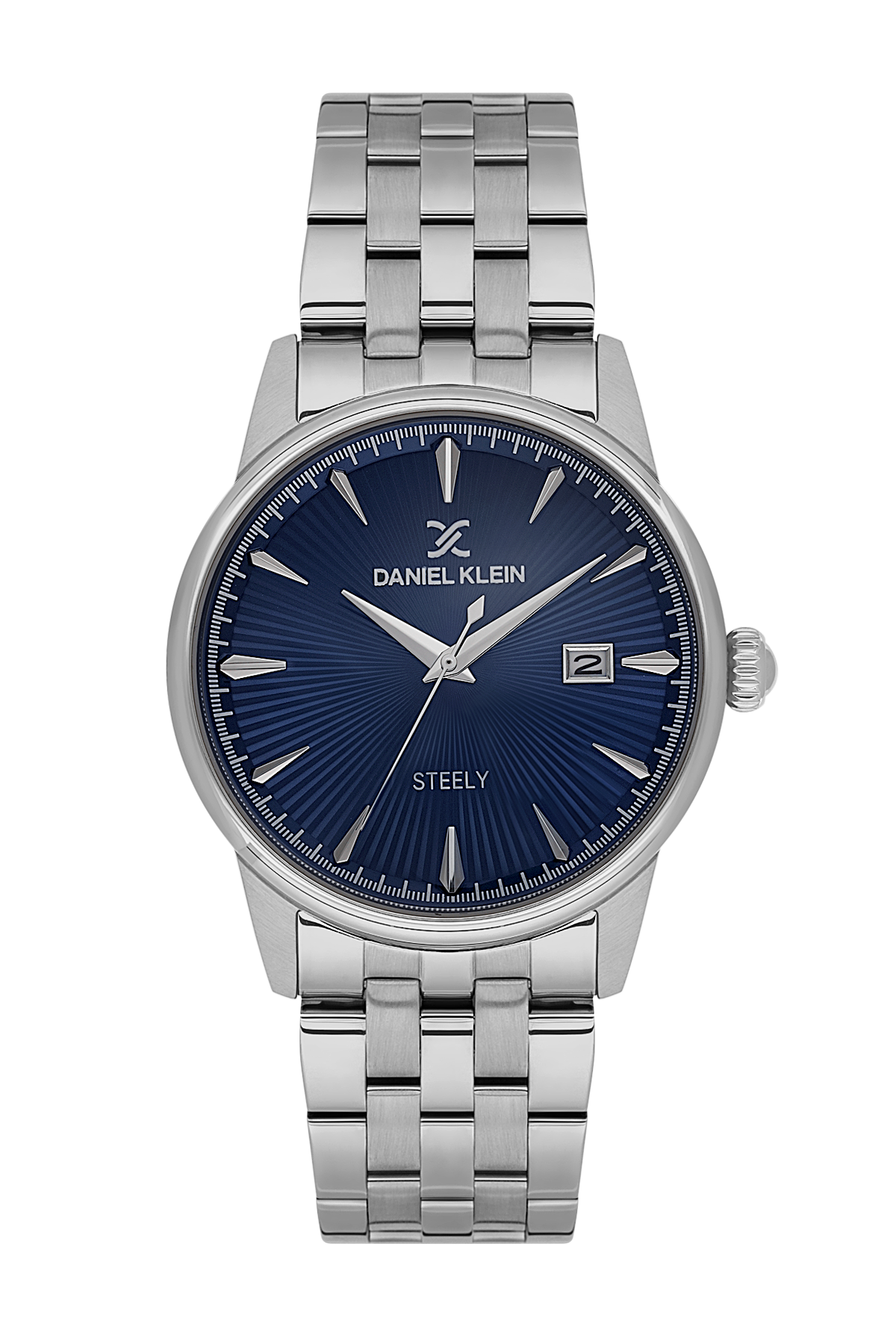 Daniel Klein Dark Blue IP Silver Date Wrist Watch for Men DK.1.14286-3