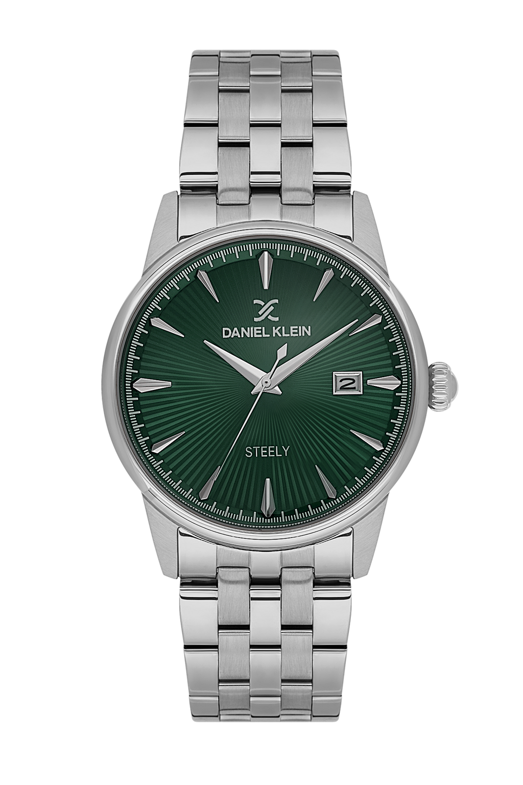Daniel Klein Dark Green IP Silver Date Wrist Watch for Men DK.1.14286-4