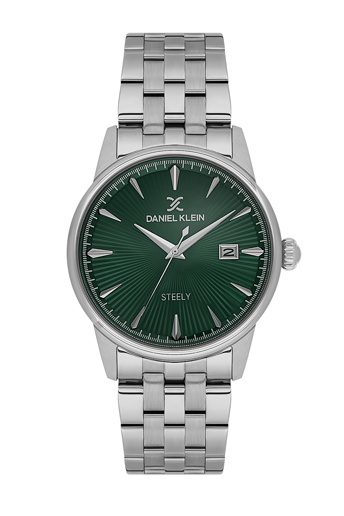 Daniel Klein Dark Green IP Silver Date Wrist Watch for Men DK.1.14286-4