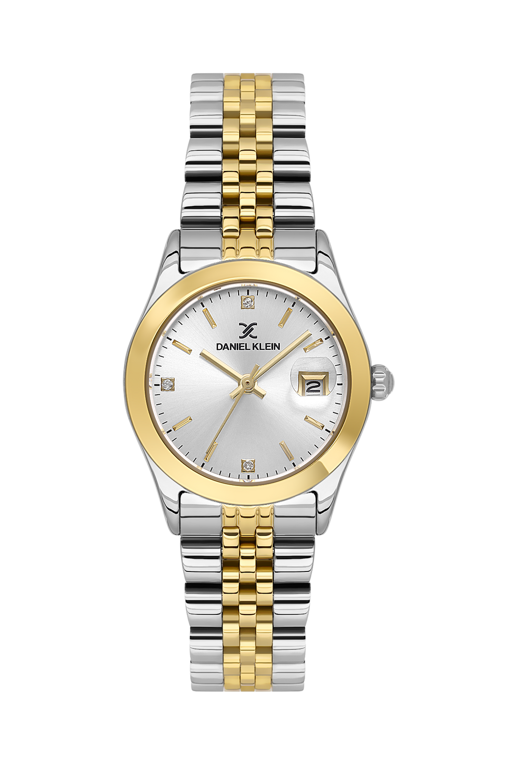 Daniel Klein Silver IP Silver/Gold Date Wrist Watch for Women DK.6.14183-3