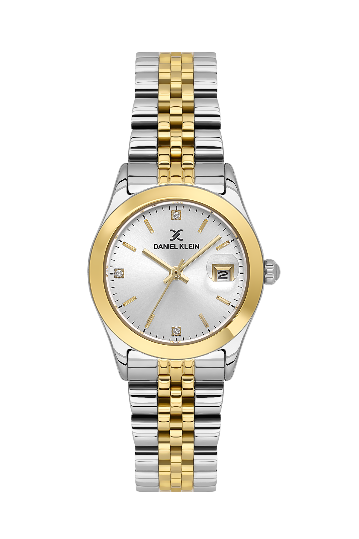 Daniel Klein Silver IP Silver/Gold Date Wrist Watch for Women DK.6.14183-3