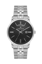Daniel Klein Gun Black IP Silver Day Date Watch for Men DK.6.14203-2