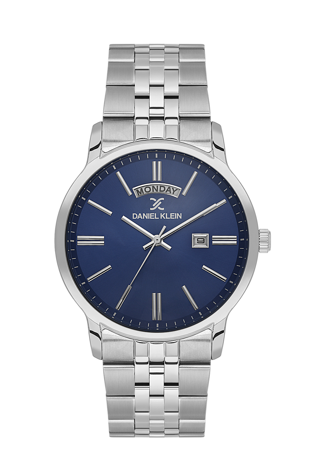 Daniel Klein Dark Blue IP Silver Day Date Watch for Men DK.6.14203-3