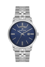 Daniel Klein Dark Blue IP Silver Day Date Watch for Men DK.6.14203-3