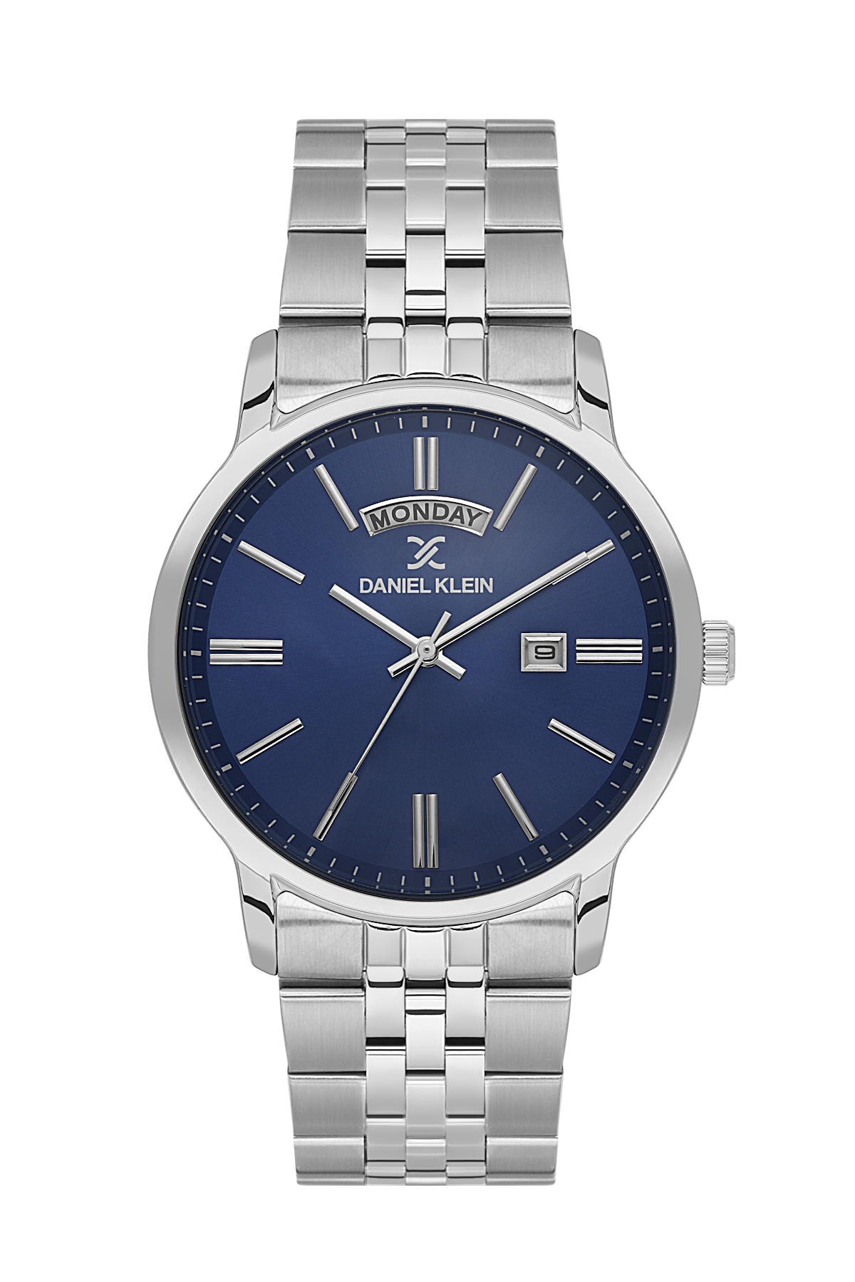 Daniel Klein Dark Blue IP Silver Day Date Watch for Men DK.6.14203-3