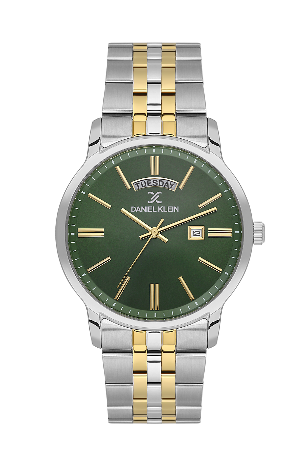 Daniel Klein Dark Green IP Silver/Gold Day Date Watch for Men DK.6.14203-4