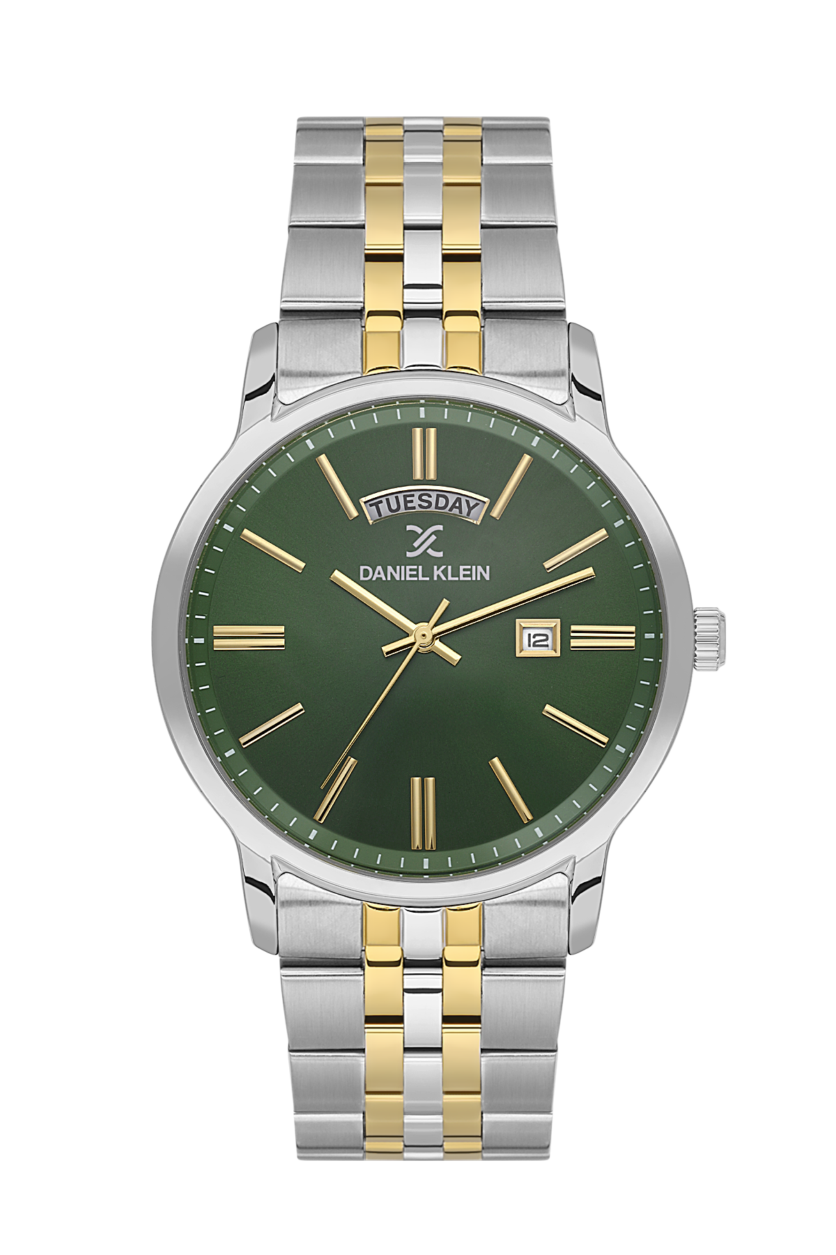 Daniel Klein Dark Green IP Silver/Gold Day Date Watch for Men DK.6.14203-4