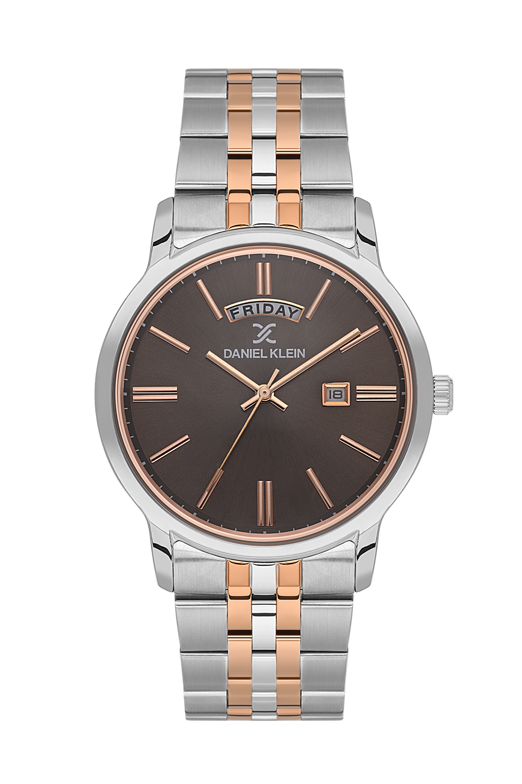 Daniel Klein Warm Gray IP Silver/Gold Day Date Watch for Men DK.6.14203-5
