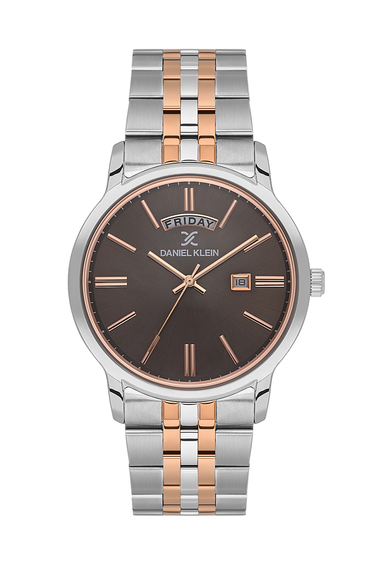 Daniel Klein Warm Gray IP Silver/Gold Day Date Watch for Men DK.6.14203-5