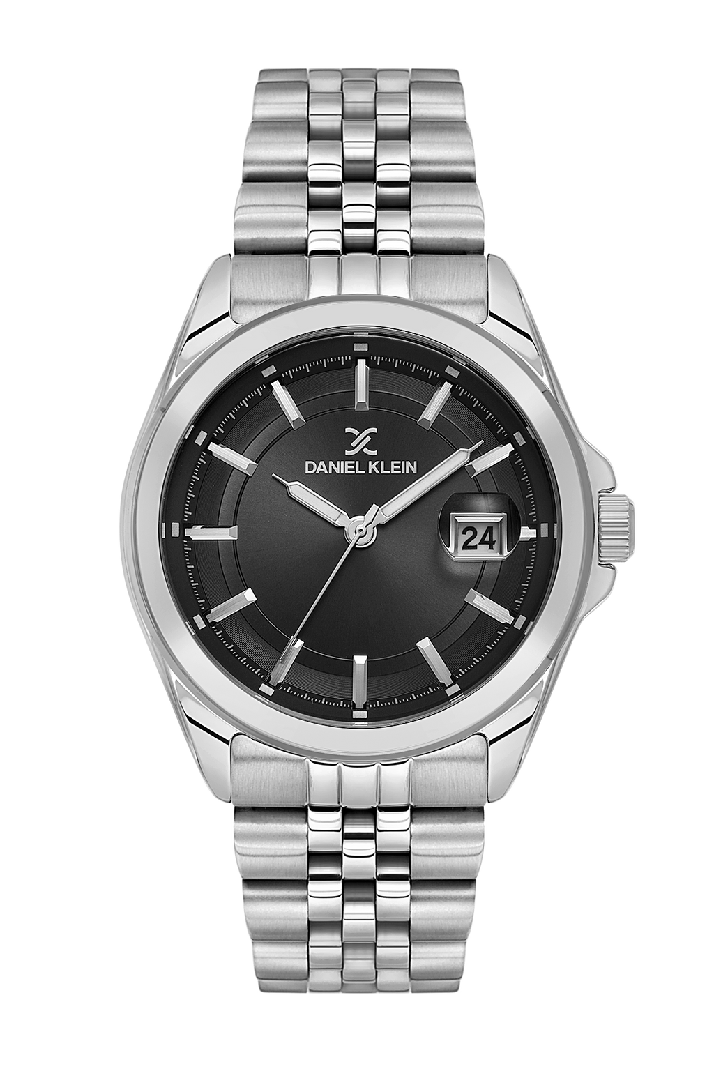 Daniel Klein Black IP Silver Date Wrist Watch for Men DK.6.14205-2