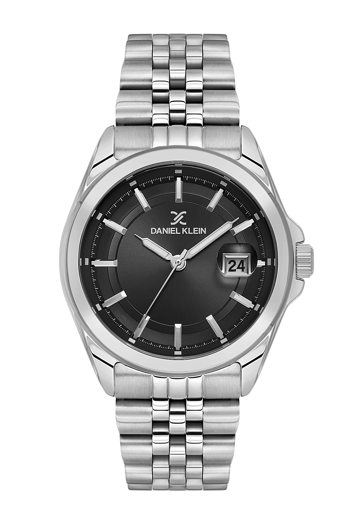 Daniel Klein Black IP Silver Date Wrist Watch for Men DK.6.14205-2