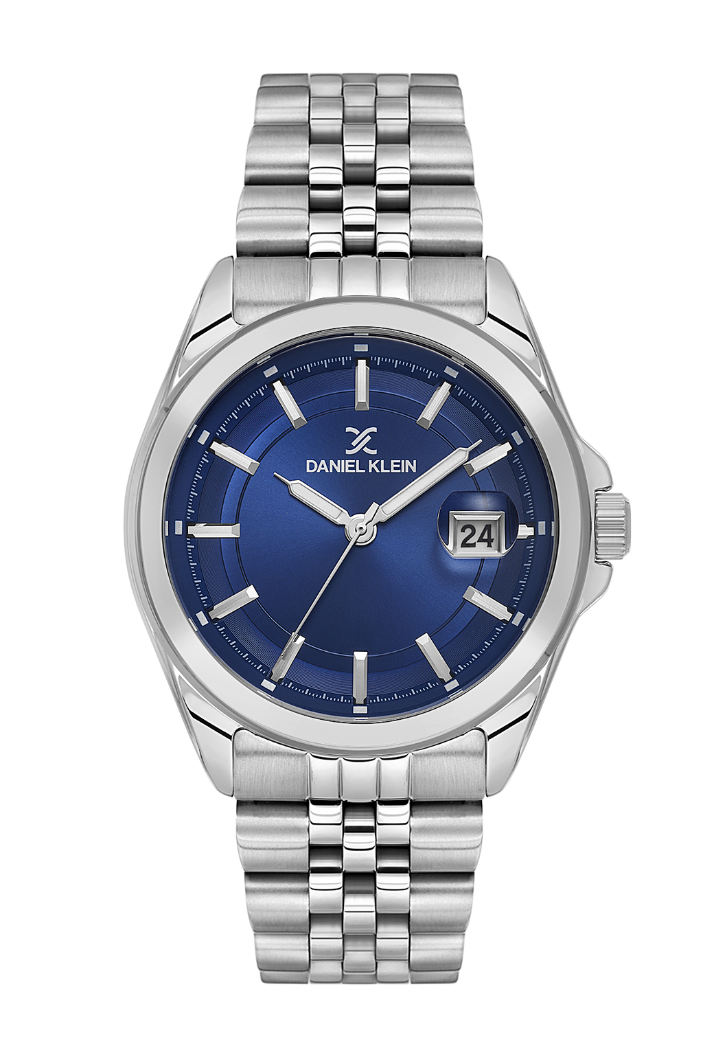 Daniel Klein Dark Blue IP Silver Date Wrist Watch for Men DK.6.14205-3