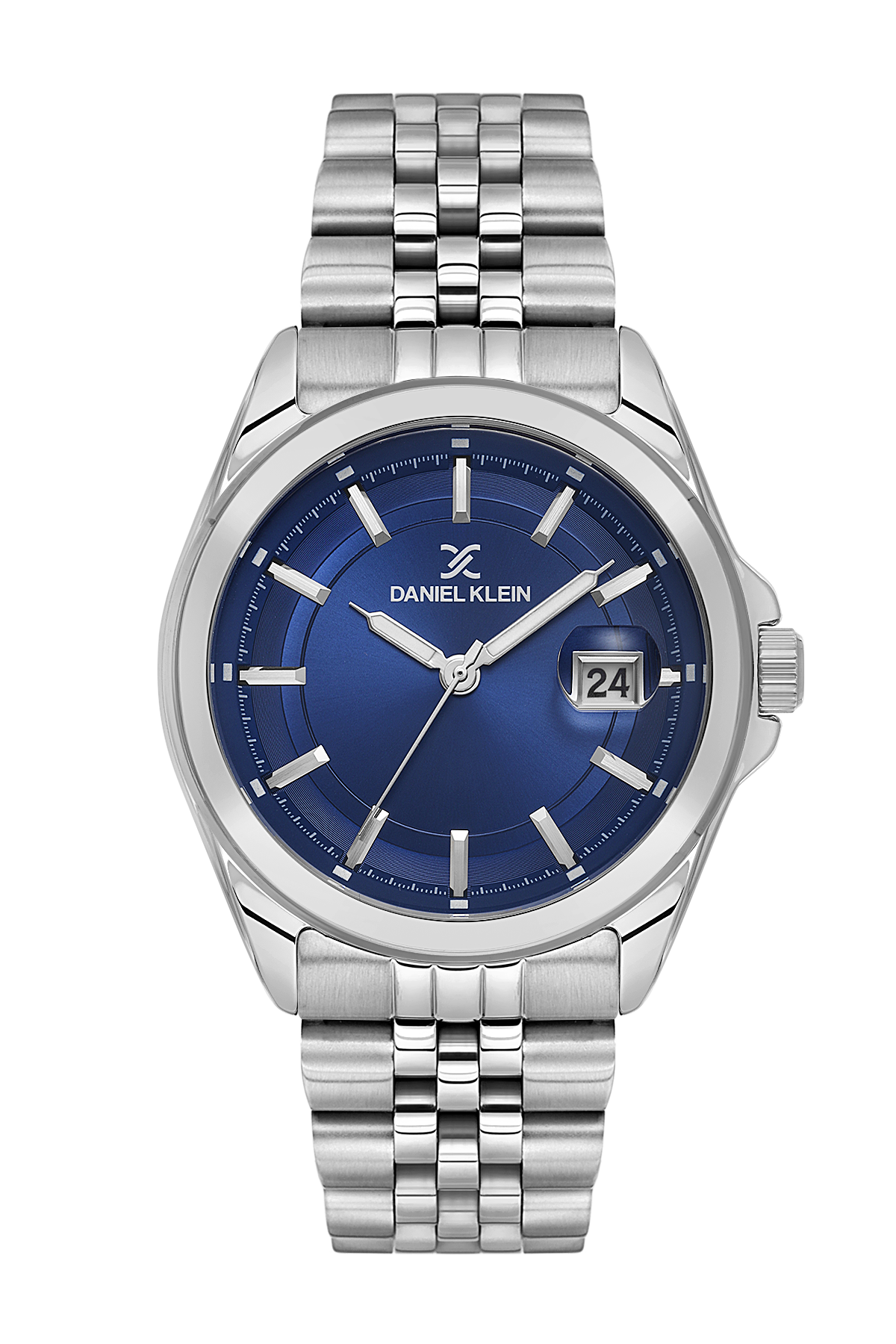 Daniel Klein Dark Blue IP Silver Date Wrist Watch for Men DK.6.14205-3