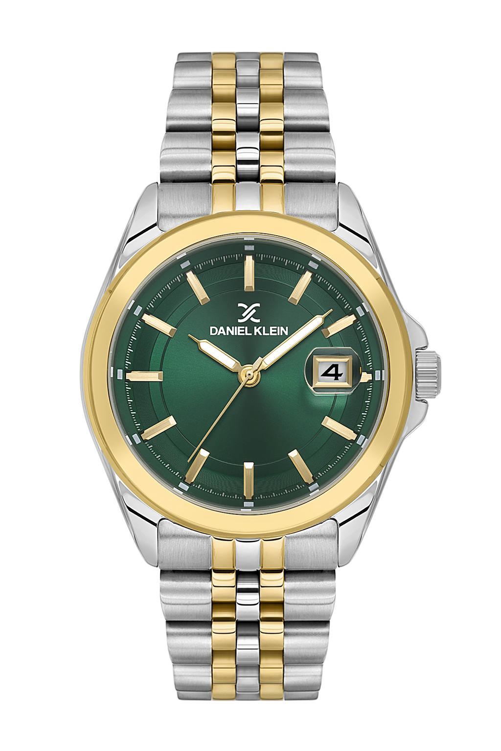 Daniel Klein Dark Green IP Silver/Gold Date Wrist Watch for Men DK.6.14205-5
