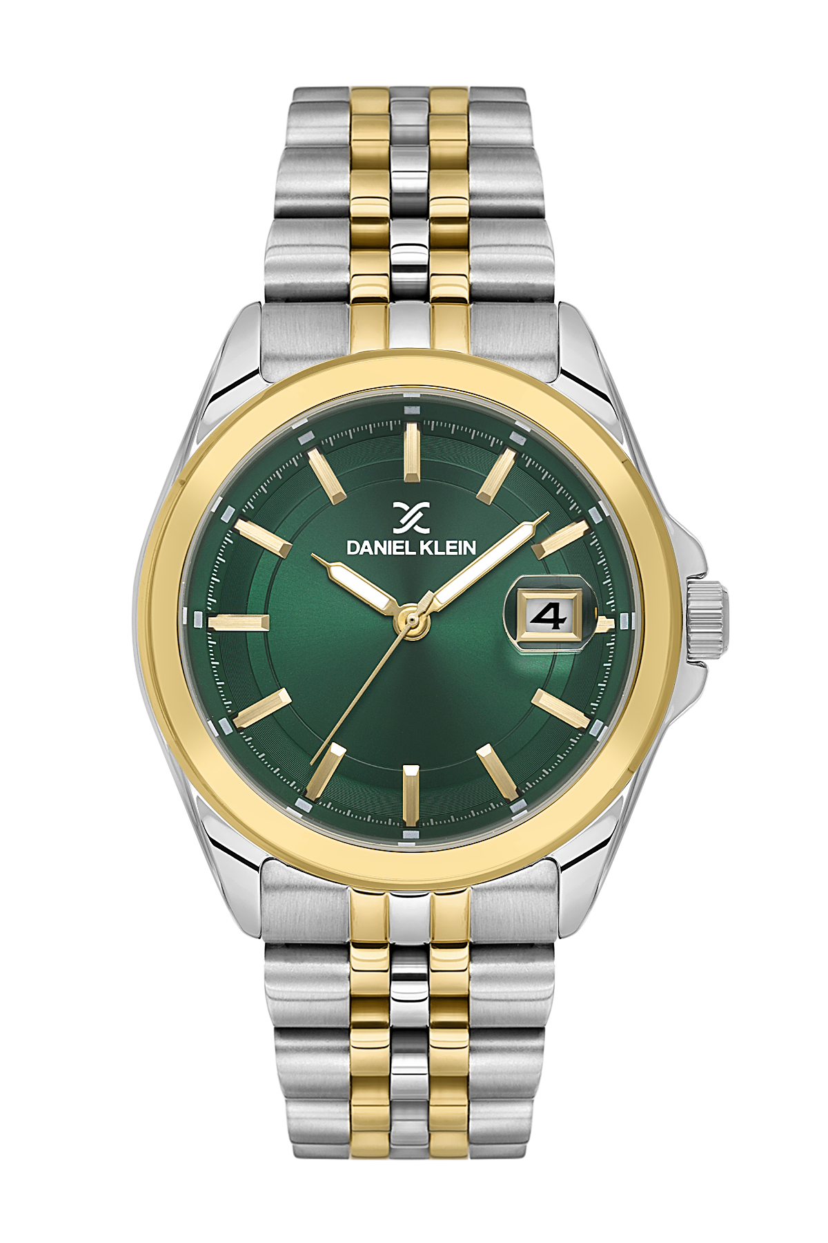Daniel Klein Dark Green IP Silver/Gold Date Wrist Watch for Men DK.6.14205-5