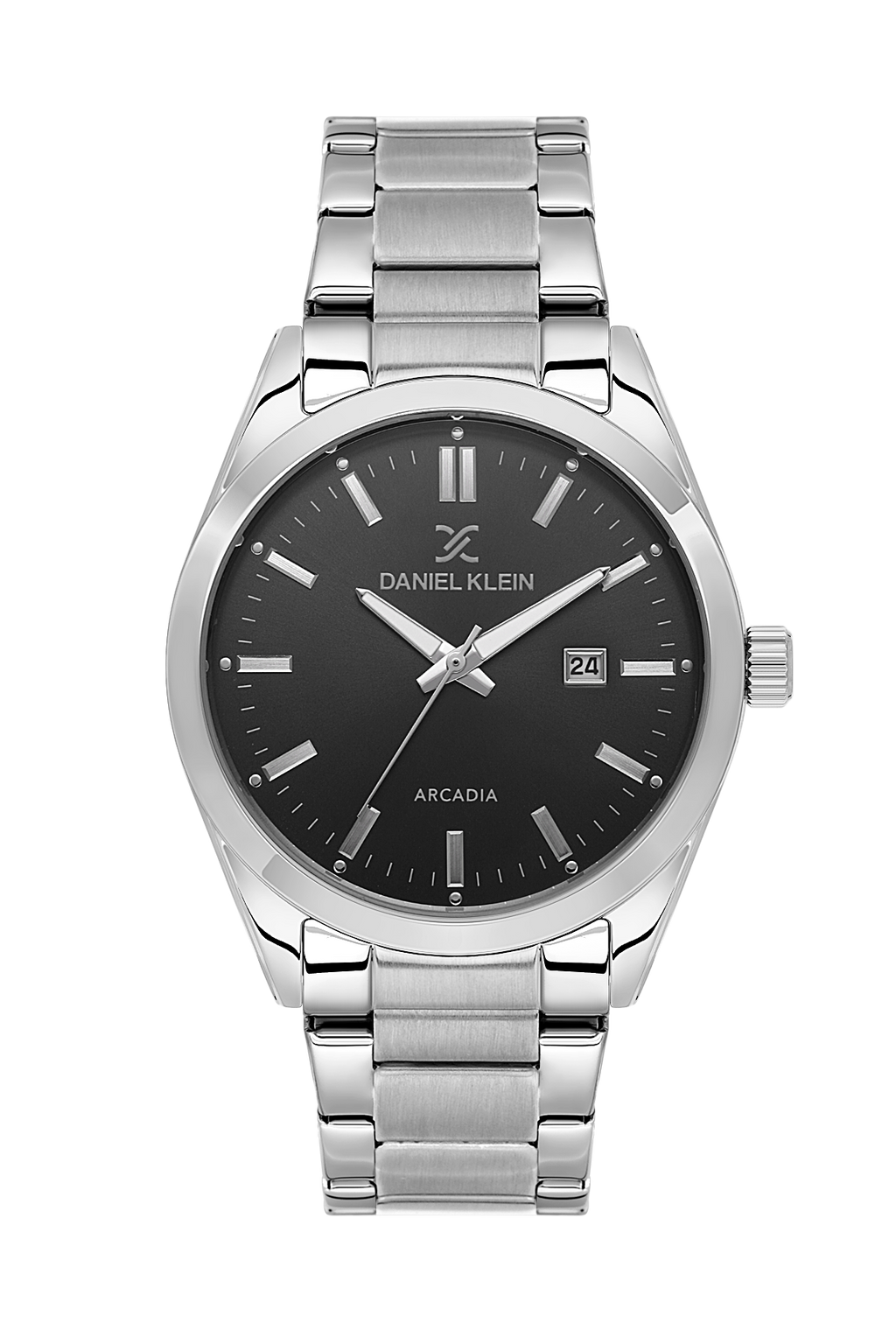 Daniel Klein Gun Black IP Silver Date Wrist Watch for Men DK.6.14273-2