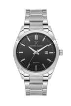 Daniel Klein Gun Black IP Silver Date Wrist Watch for Men DK.6.14273-2