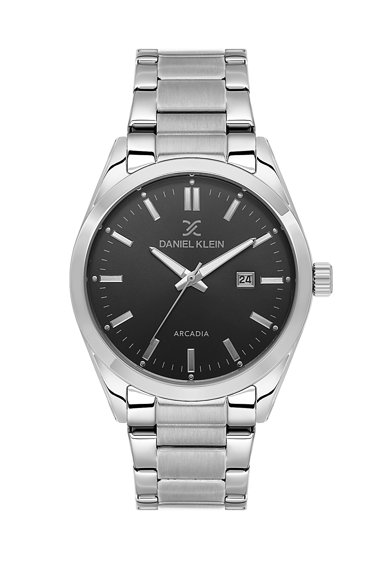 Daniel Klein Gun Black IP Silver Date Wrist Watch for Men DK.6.14273-2