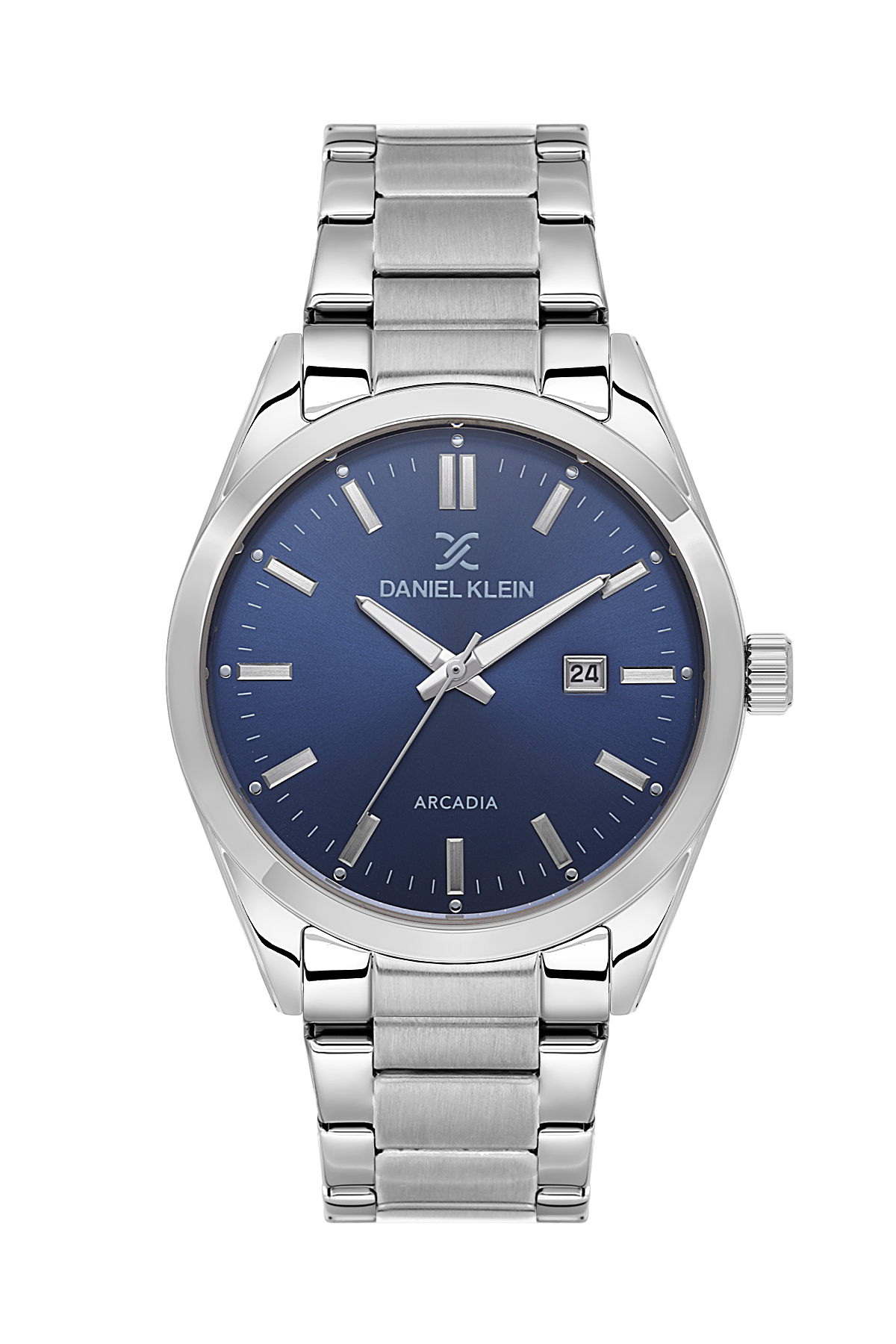 Daniel Klein Blue IP Silver Date Wrist Watch for Men DK.6.14273-3