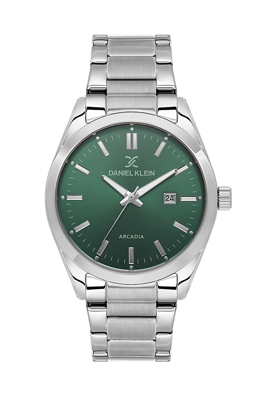 Daniel Klein Dark Green IP Silver Date Wrist Watch for Men DK.6.14273-4