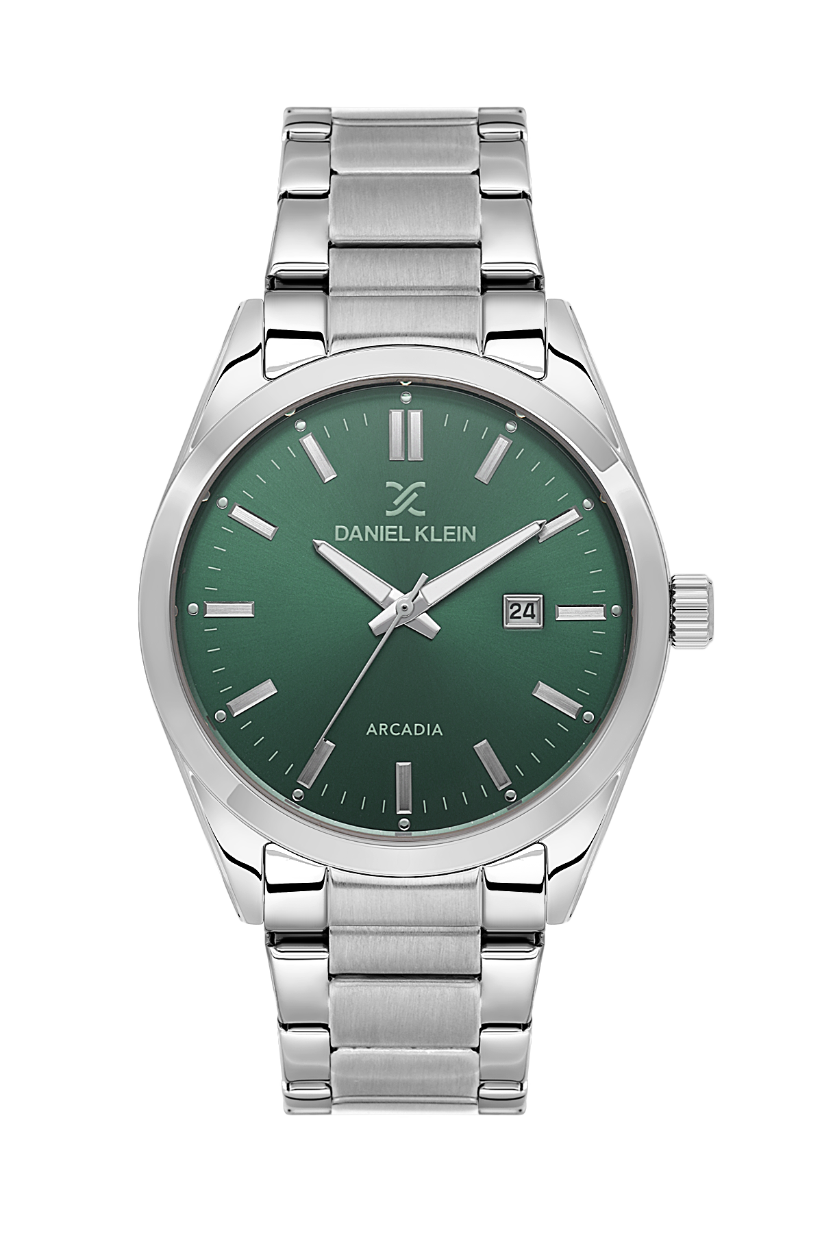 Daniel Klein Dark Green IP Silver Date Wrist Watch for Men DK.6.14273-4