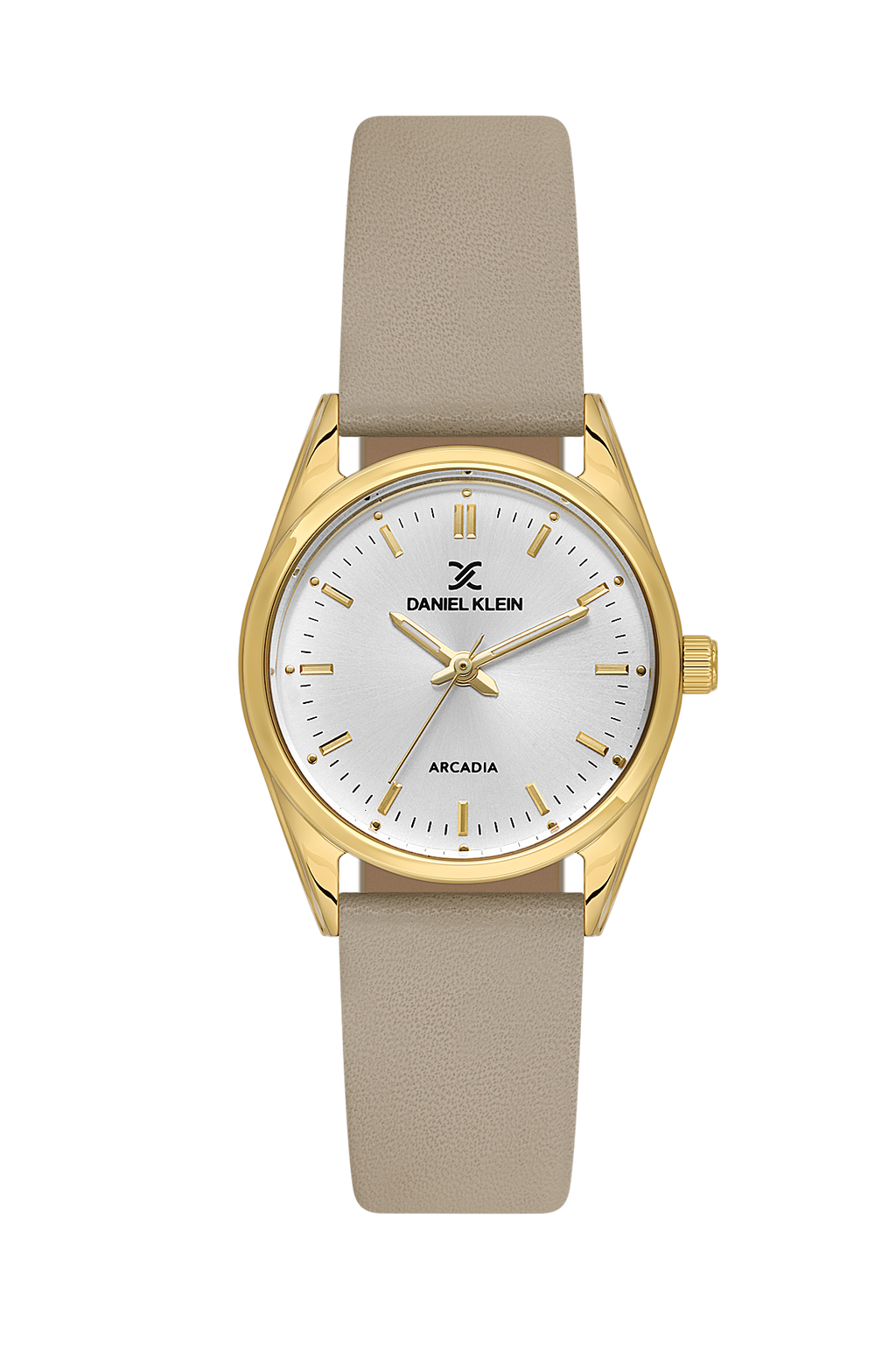 Daniel Klein Silver IP Gold Leather Wrist Watch for Women DK.6.14274-2
