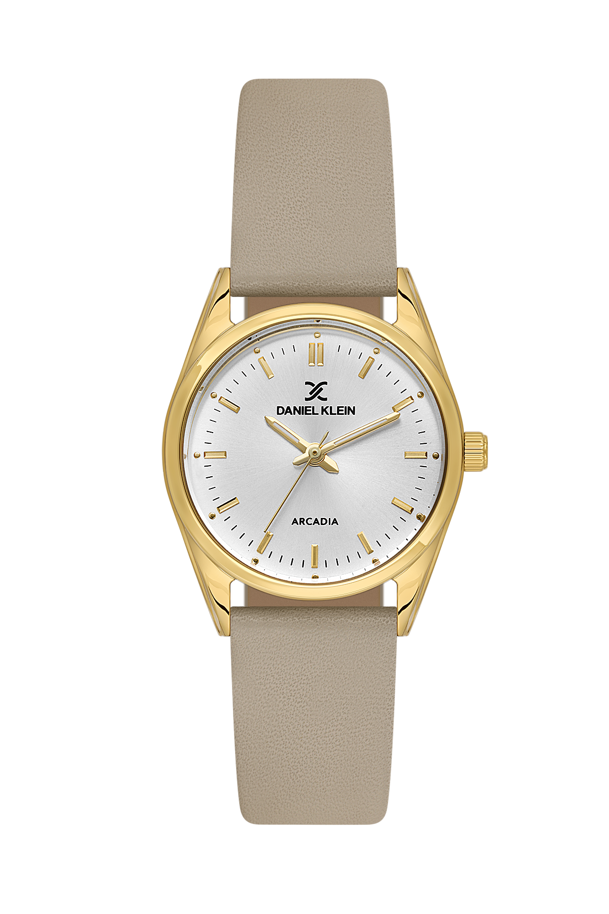 Daniel Klein Silver IP Gold Leather Wrist Watch for Women DK.6.14274-2