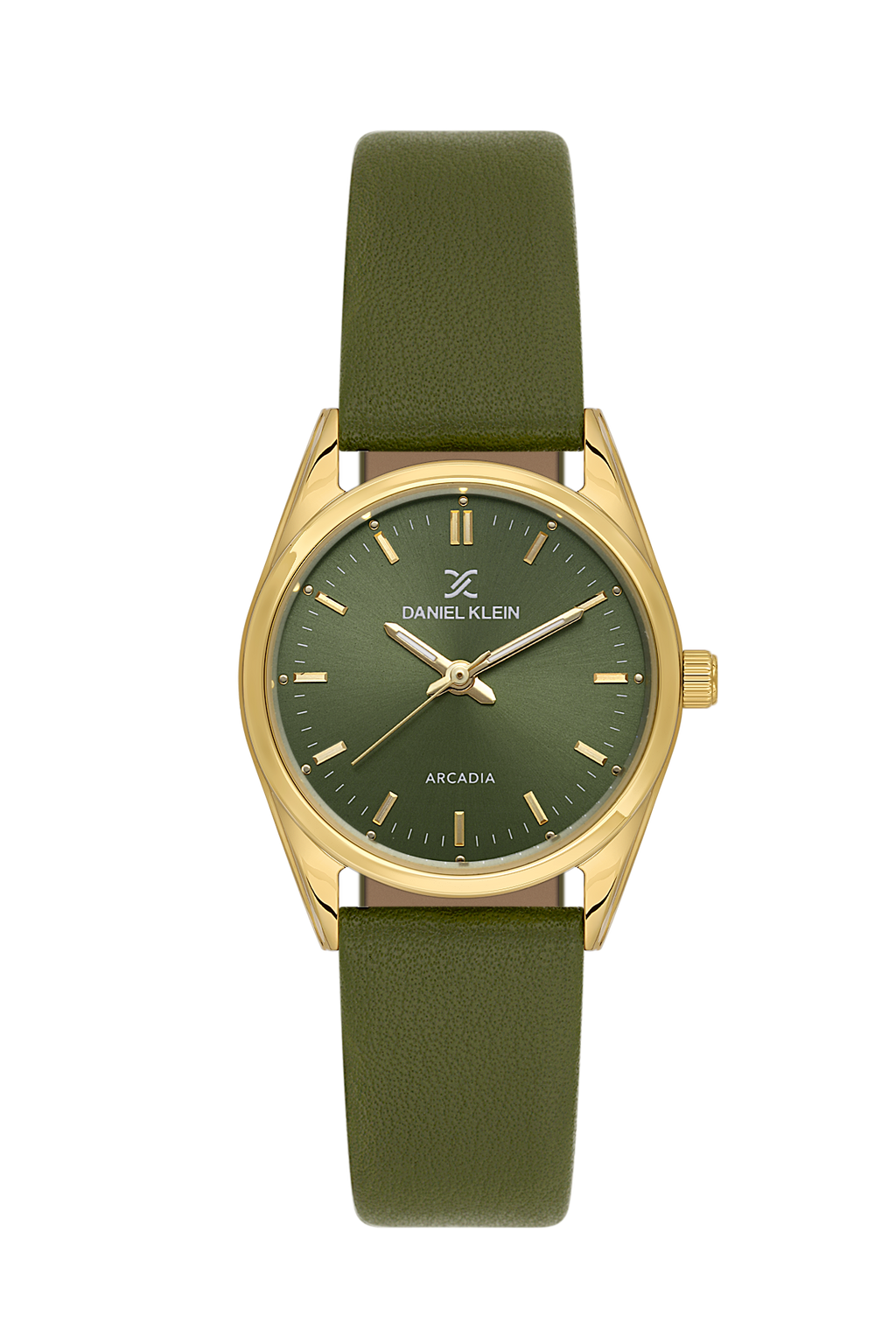 Daniel Klein Green IP Gold Leather Wrist Watch for Women DK.6.14274-3