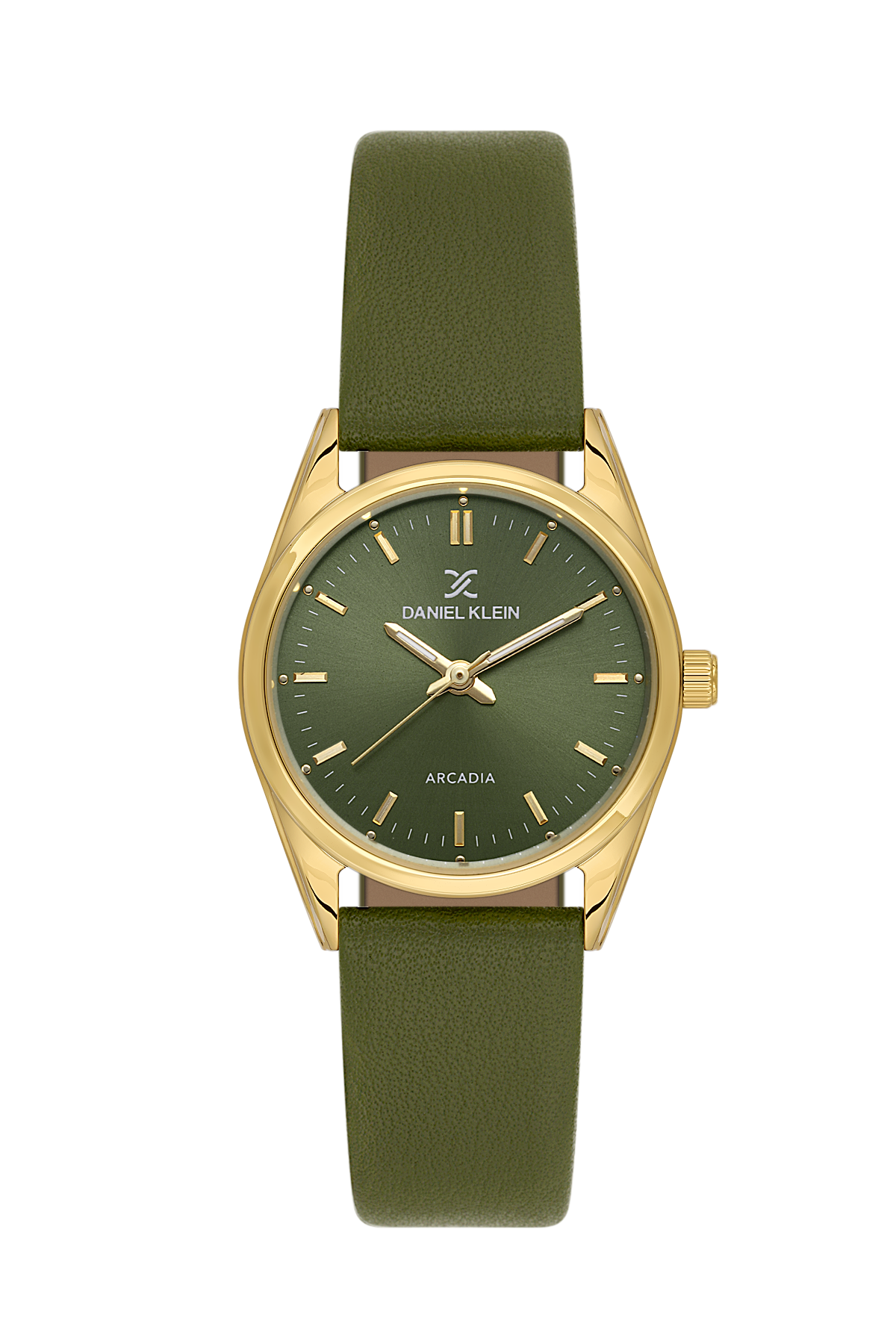 Daniel Klein Green IP Gold Leather Wrist Watch for Women DK.6.14274-3