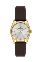Daniel Klein Silver IP Gold Leather Wrist Watch for Women DK.6.14274-7