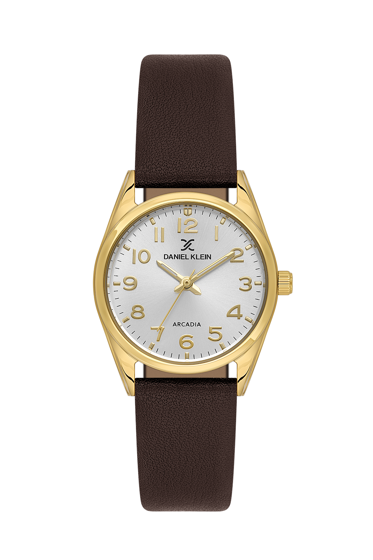 Daniel Klein Silver IP Gold Leather Wrist Watch for Women DK.6.14274-7
