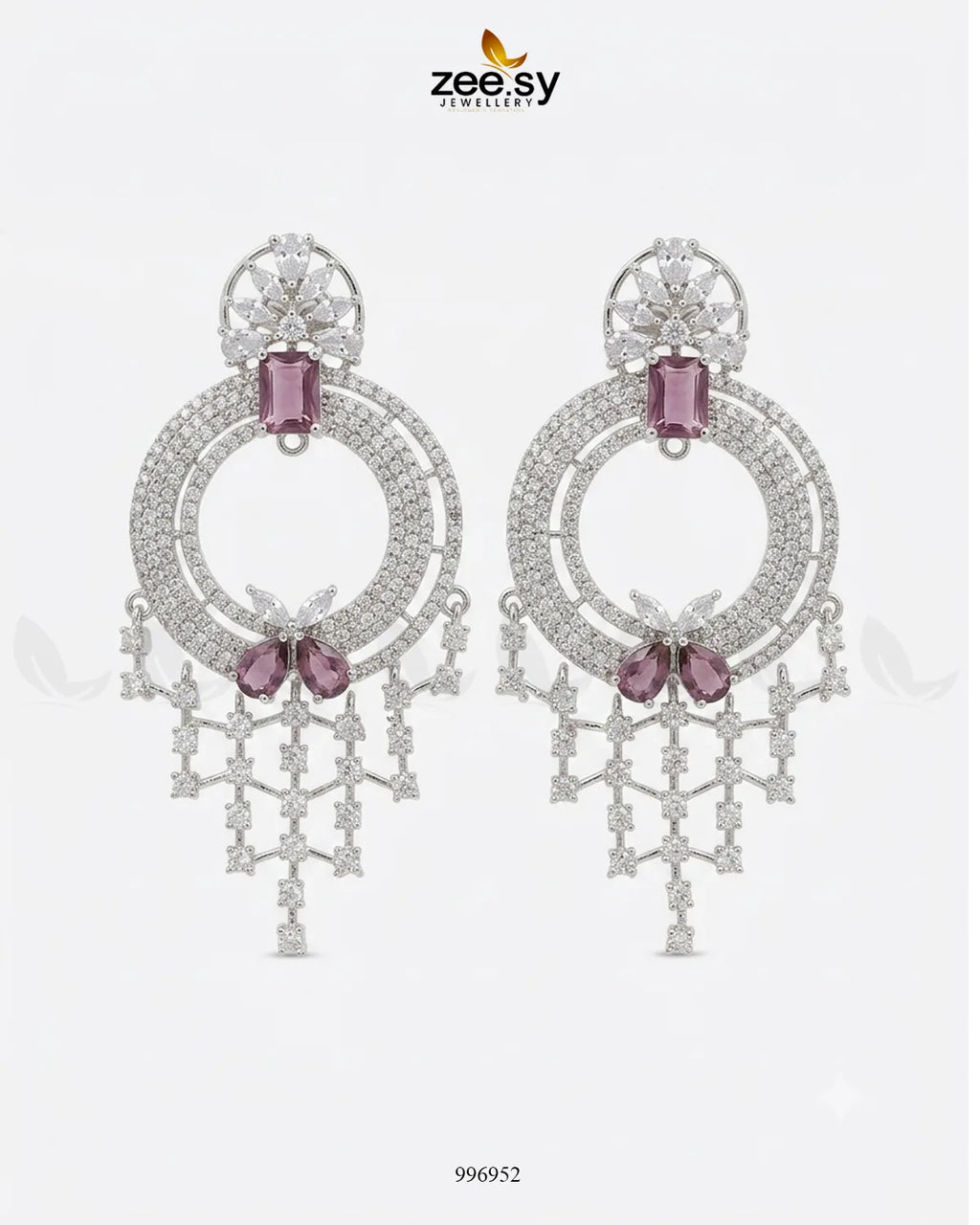Mauve Lattice Round Zirconia Earrings