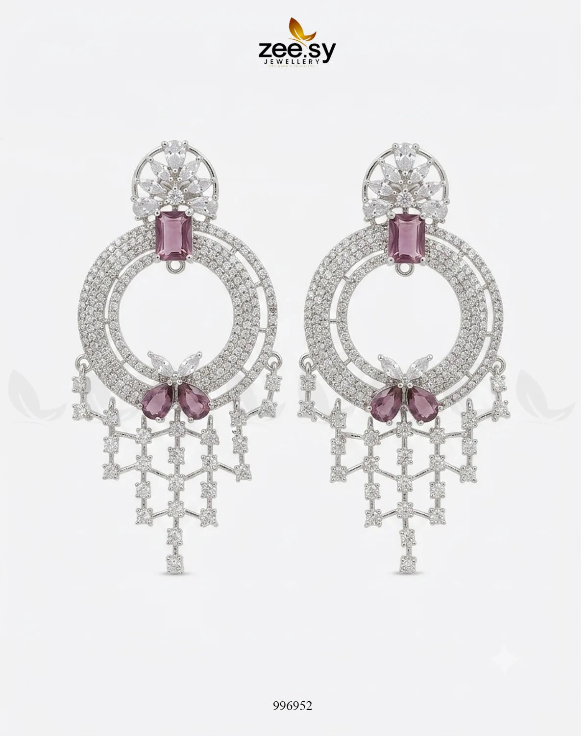 Mauve Lattice Round Zirconia Earrings