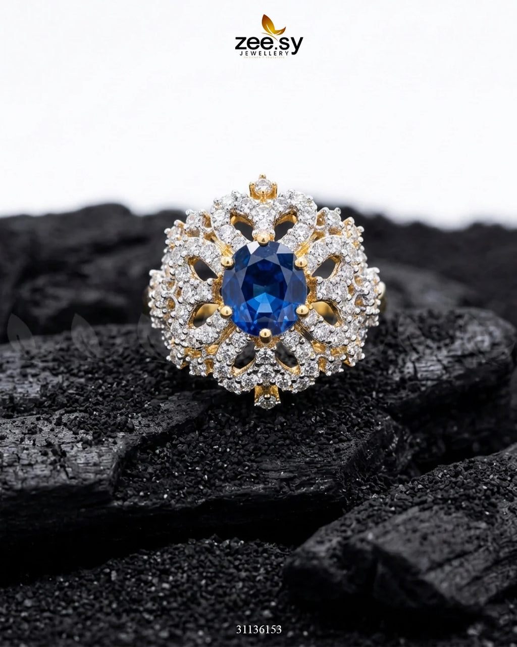 Floral Center Stone Cluster Ring