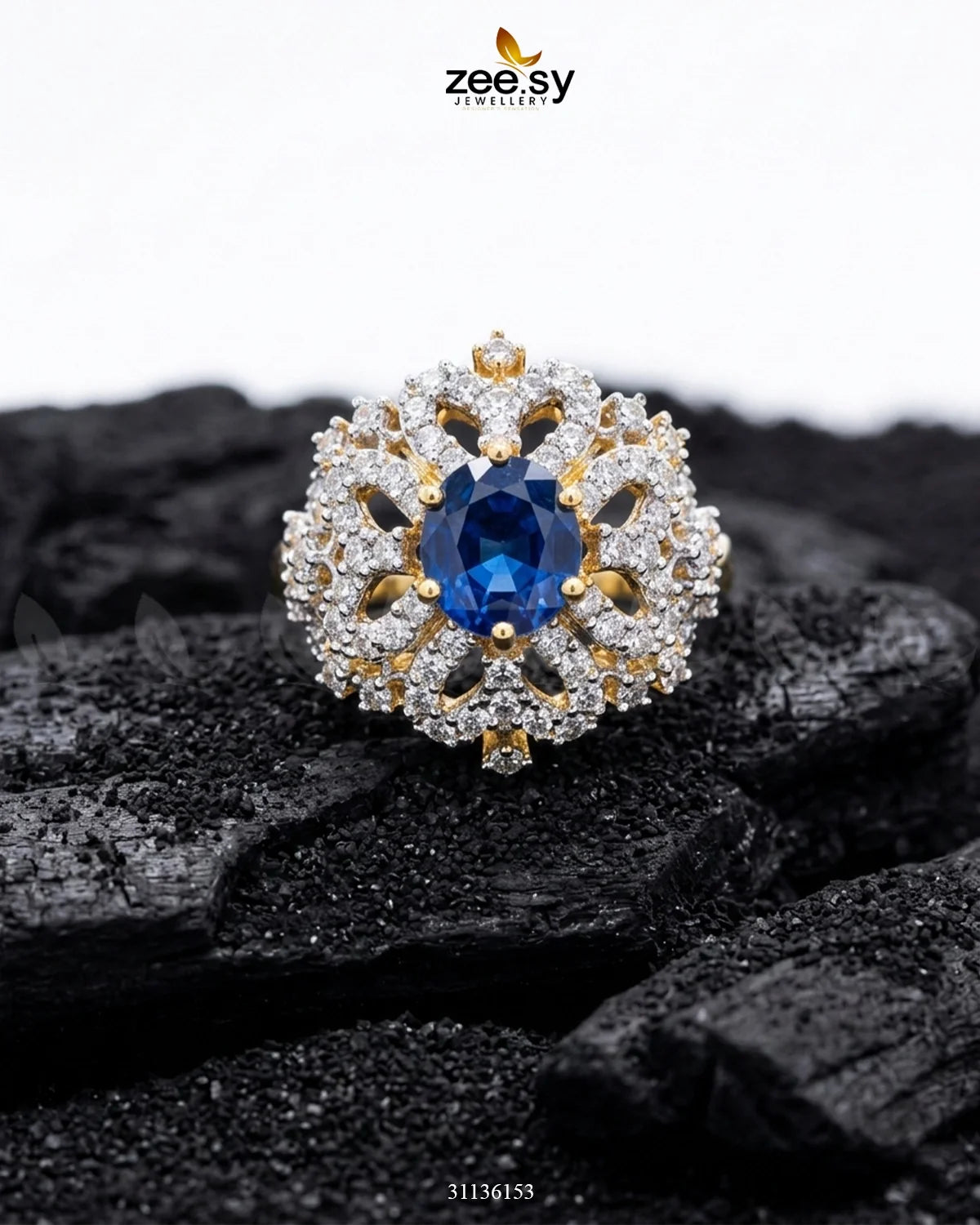 Floral Center Stone Cluster Ring