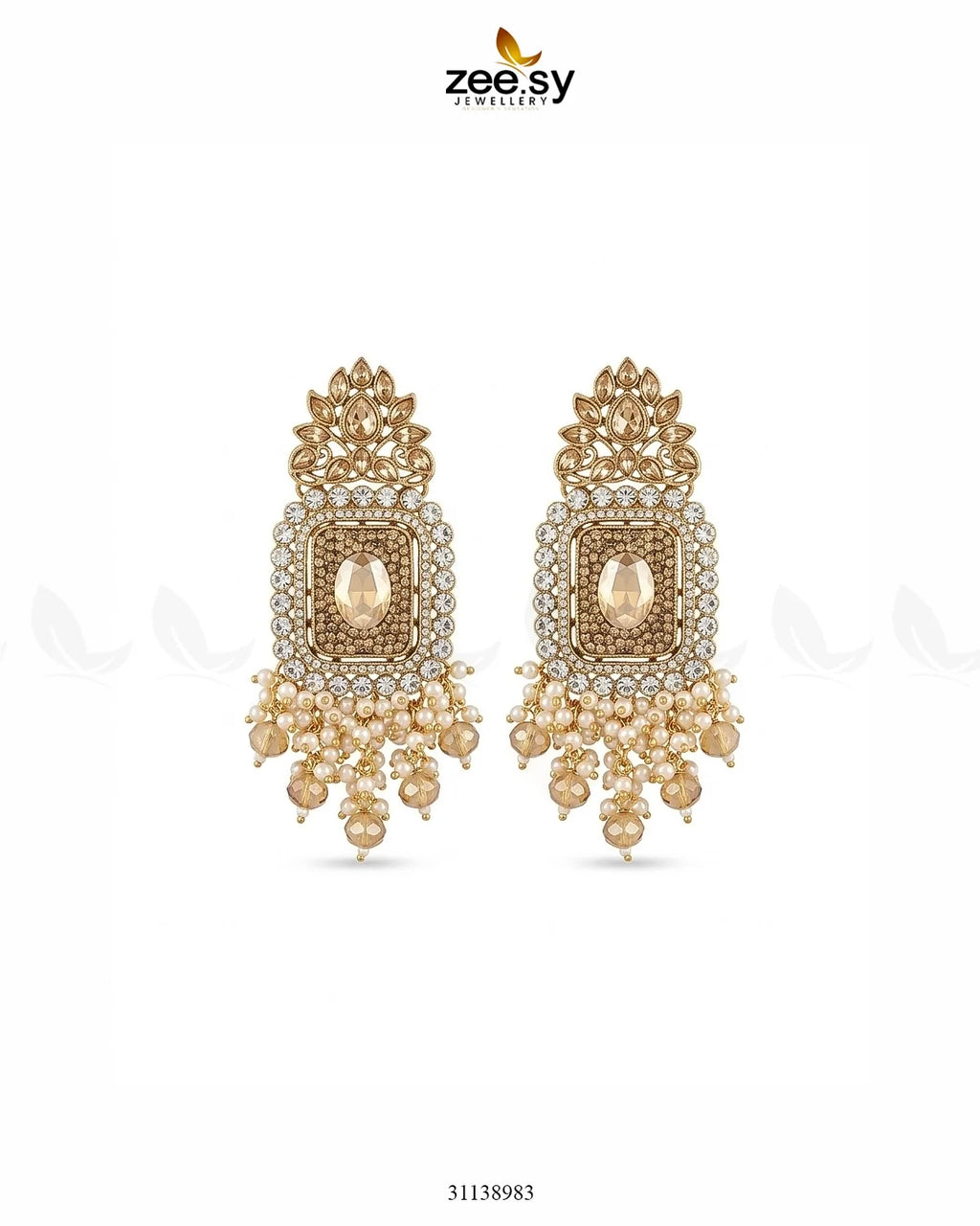 Floral Square Stone Pave Earrings