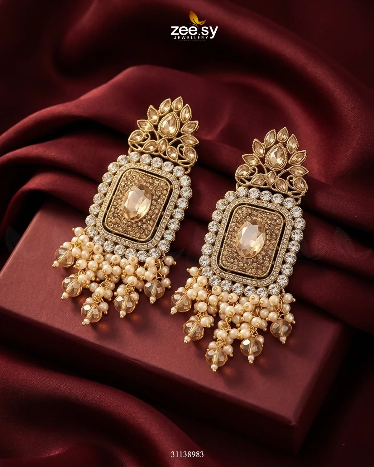 Floral Square Stone Pave Earrings