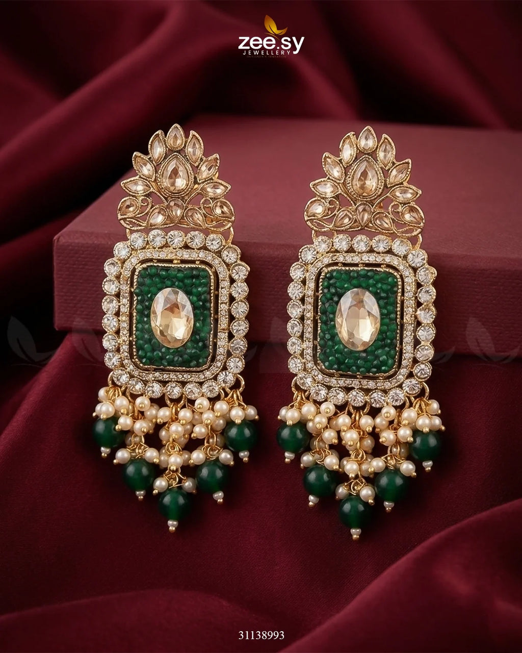 Floral Square Stone Pave Earrings
