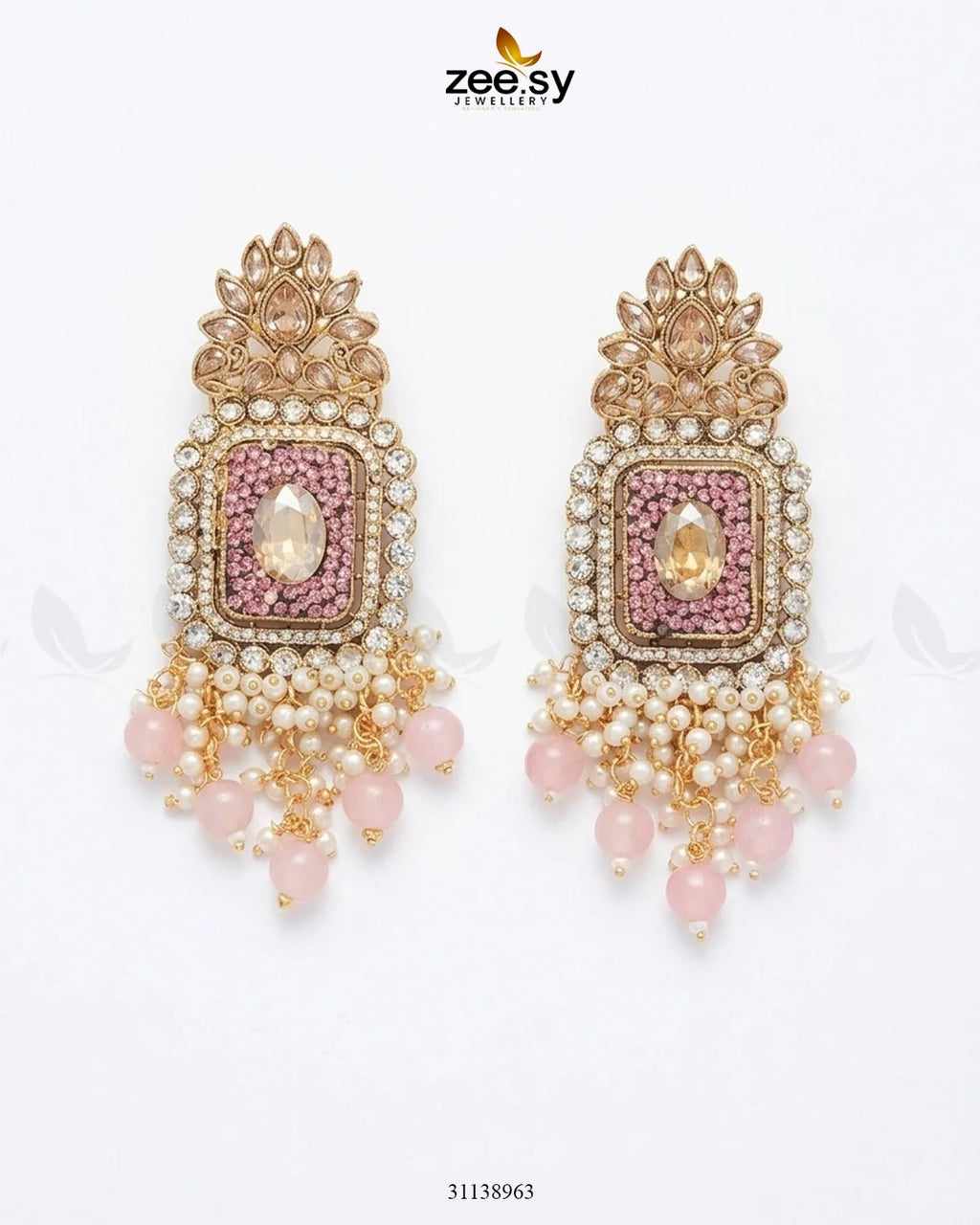 Floral Square Stone Pave Earrings