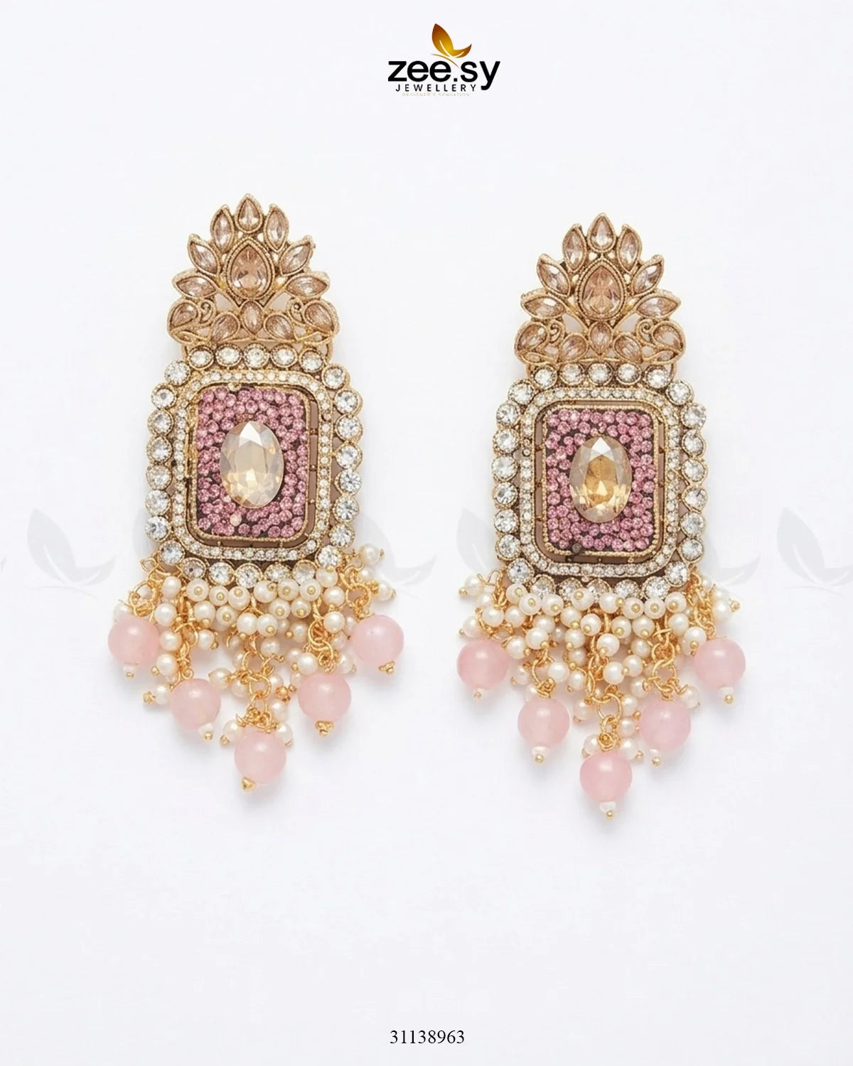 Floral Square Stone Pave Earrings