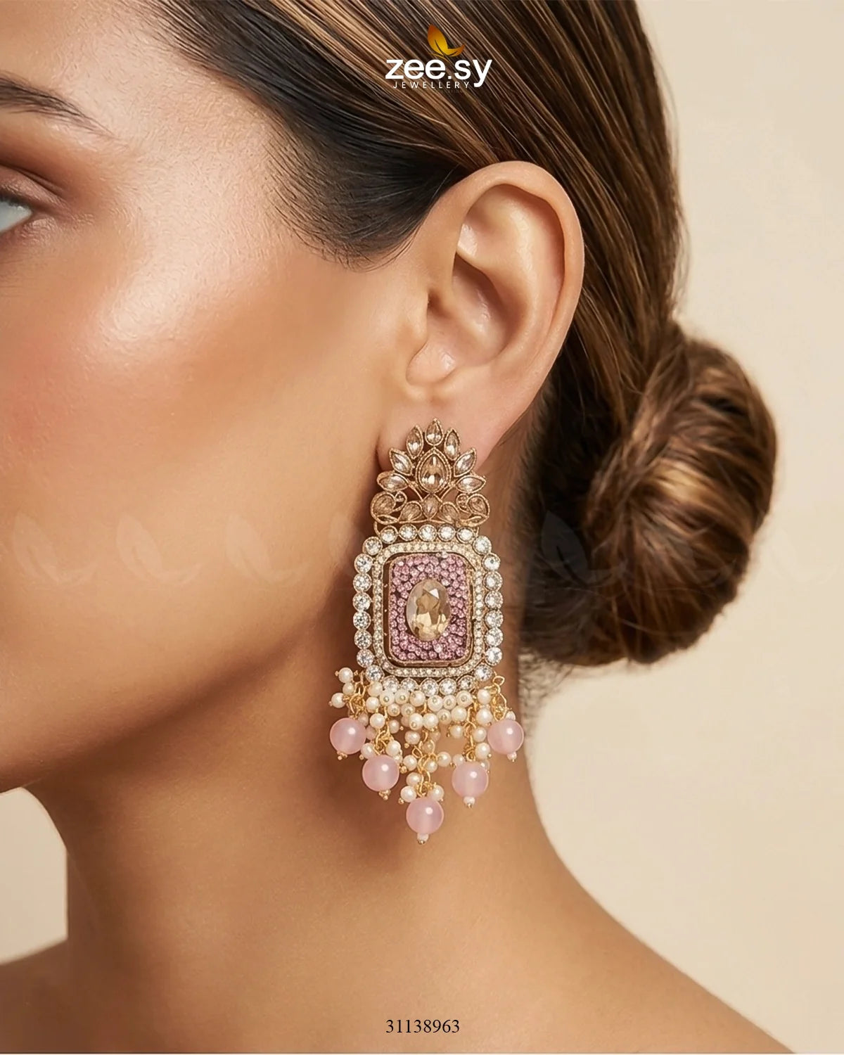 Floral Square Stone Pave Earrings