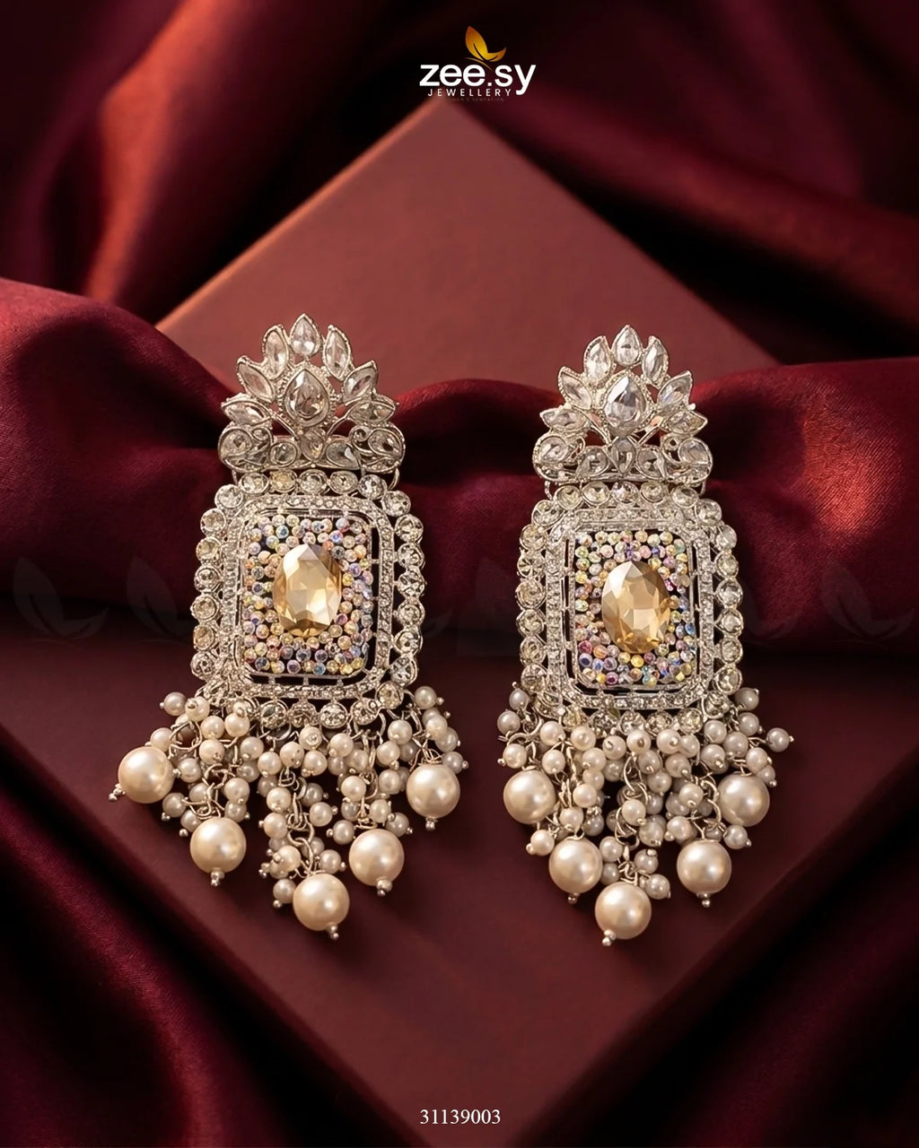 Floral Square Stone Pave Earrings